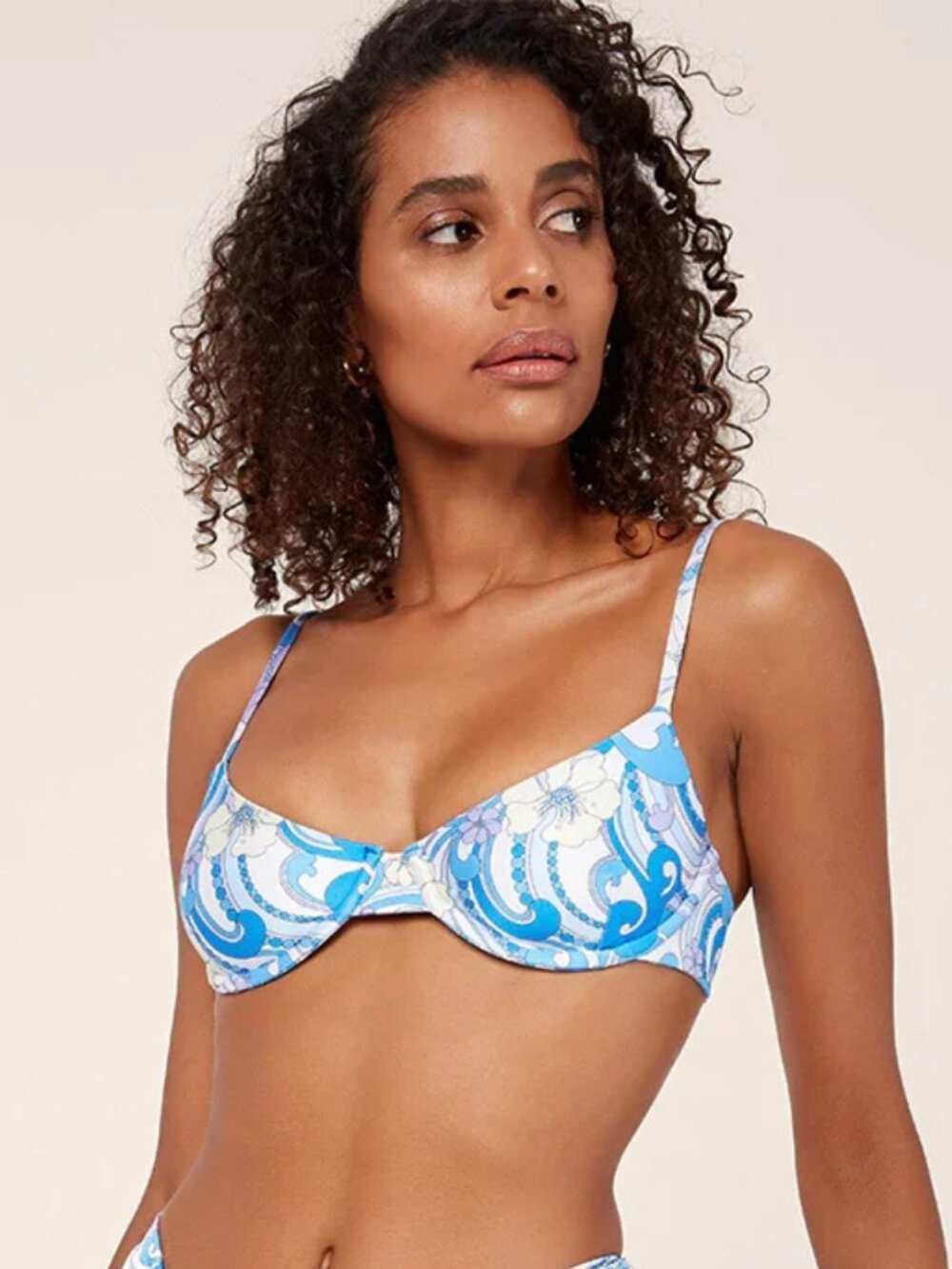 Cin Cin women's Shrine bikini top size L blue floral print adjustable underwire